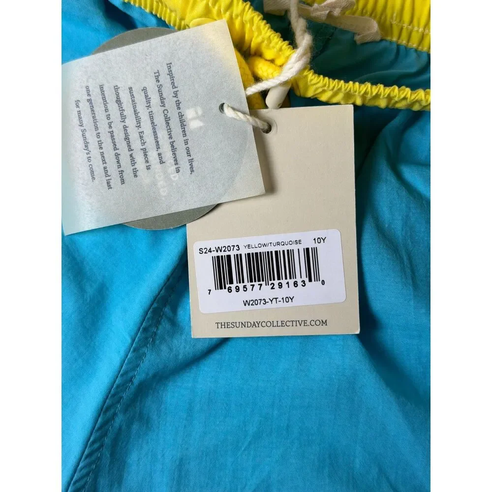 NWT The Sunday Collective Kids Board Shorts Blue Yellow Swim Trunks 10-11Y